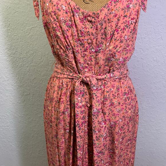 J. CREW Dress 10 Pink Micro Floral Tie Shoulder & Waist Belt Tiered Slit Skirt - Picture 6 of 15